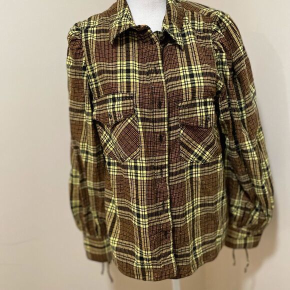 New With Tag  Sun City  Plaid Button down blouse size L - Picture 1 of 5
